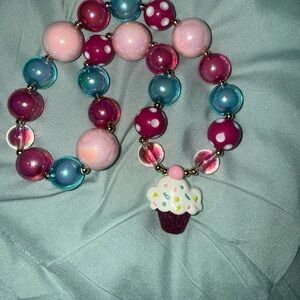 Colorful Beaded Necklace with Cupcake Pendant
